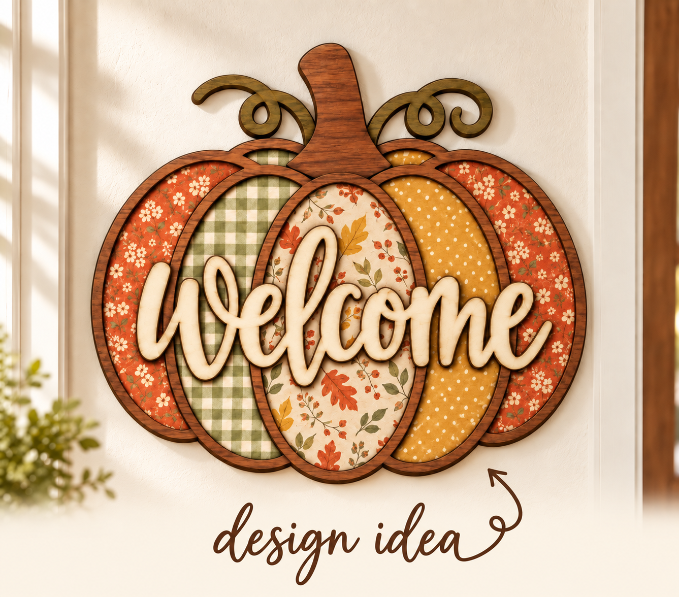 Pumpkin Welcome Sign Door Hanger Kit | DIY Unfinished Wood Craft - Image 3