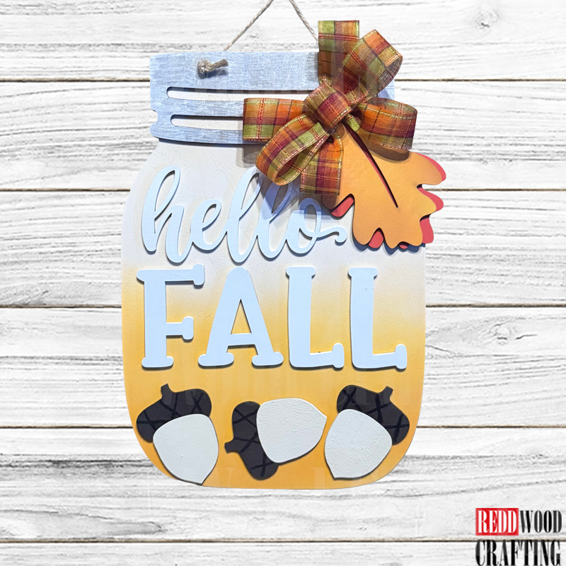 Hello Fall Mason Jar Sign Door Hanger Kit | DIY Unfinished Wood Craft - Image 3