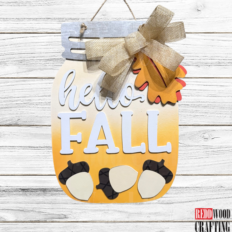 Hello Fall Mason Jar Sign Door Hanger Kit | DIY Unfinished Wood Craft - Image 5
