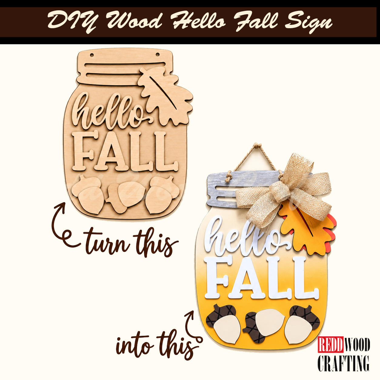 Hello Fall Mason Jar Sign Door Hanger Kit | DIY Unfinished Wood Craft