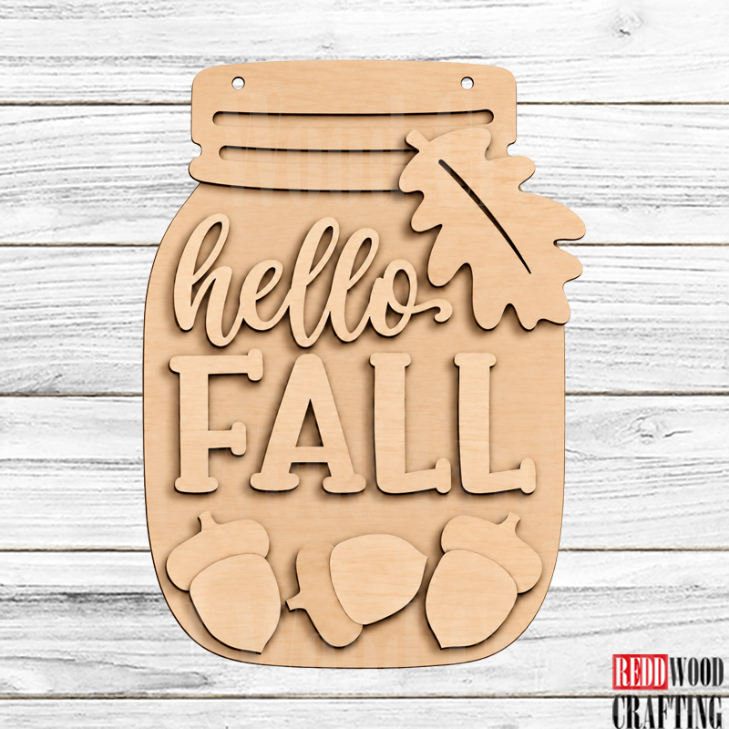 Hello Fall Mason Jar Sign Door Hanger Kit | DIY Unfinished Wood Craft
