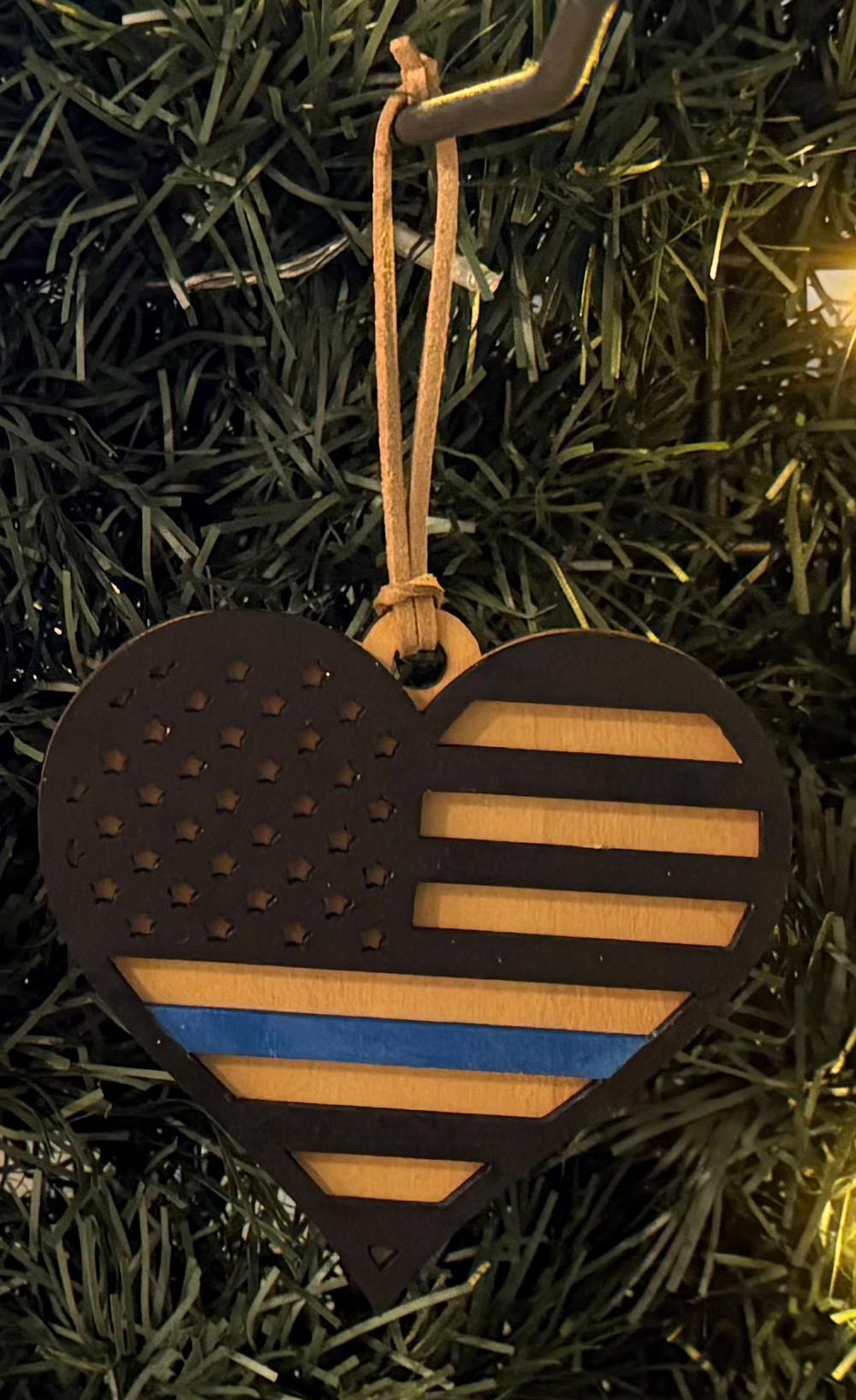 Thin Blue Line Police Heart Ornament, Wood, Hand Painted - Image 4