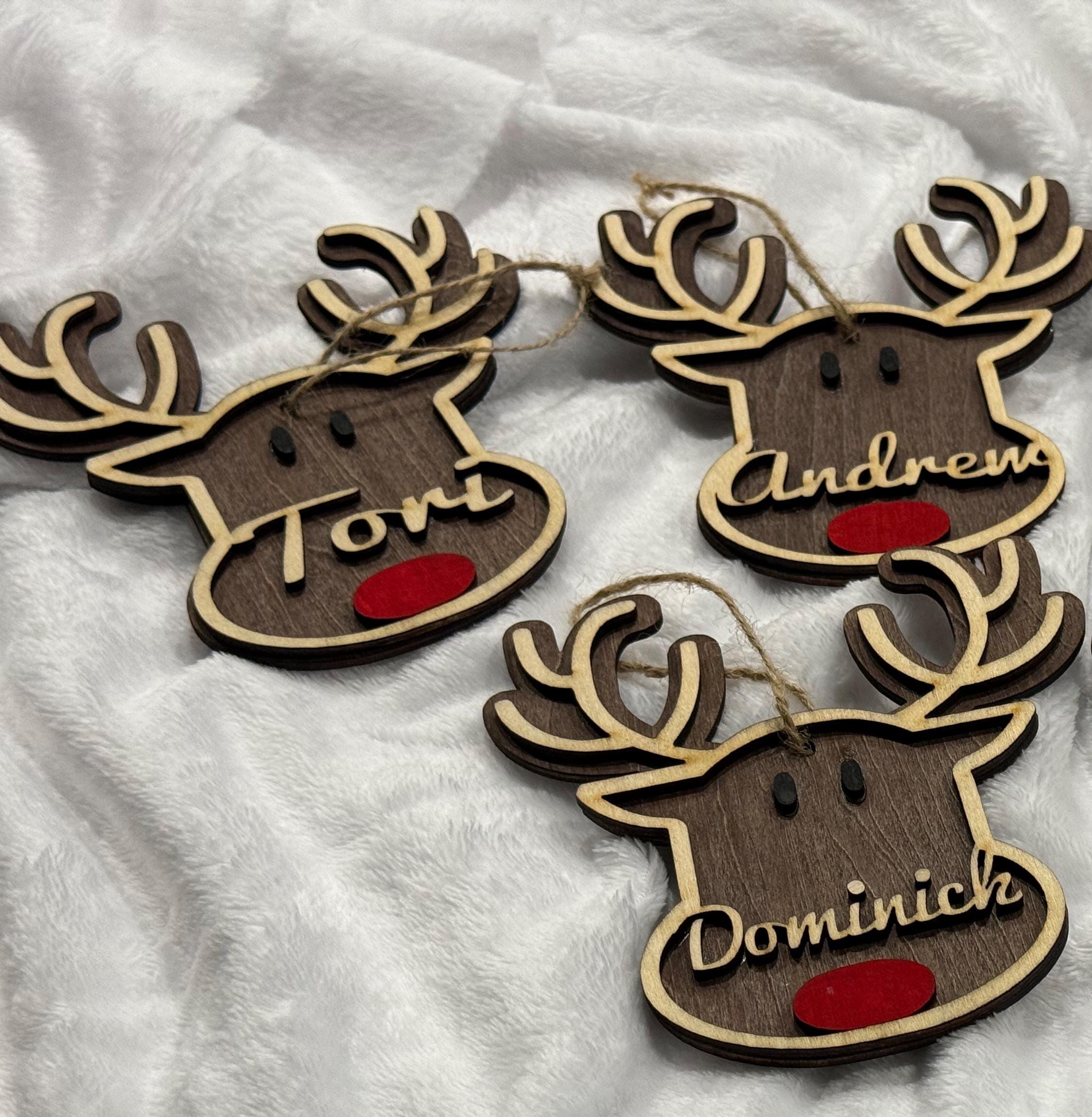 Personalized Reindeer Ornament, Wood, Hand Painted, Custom