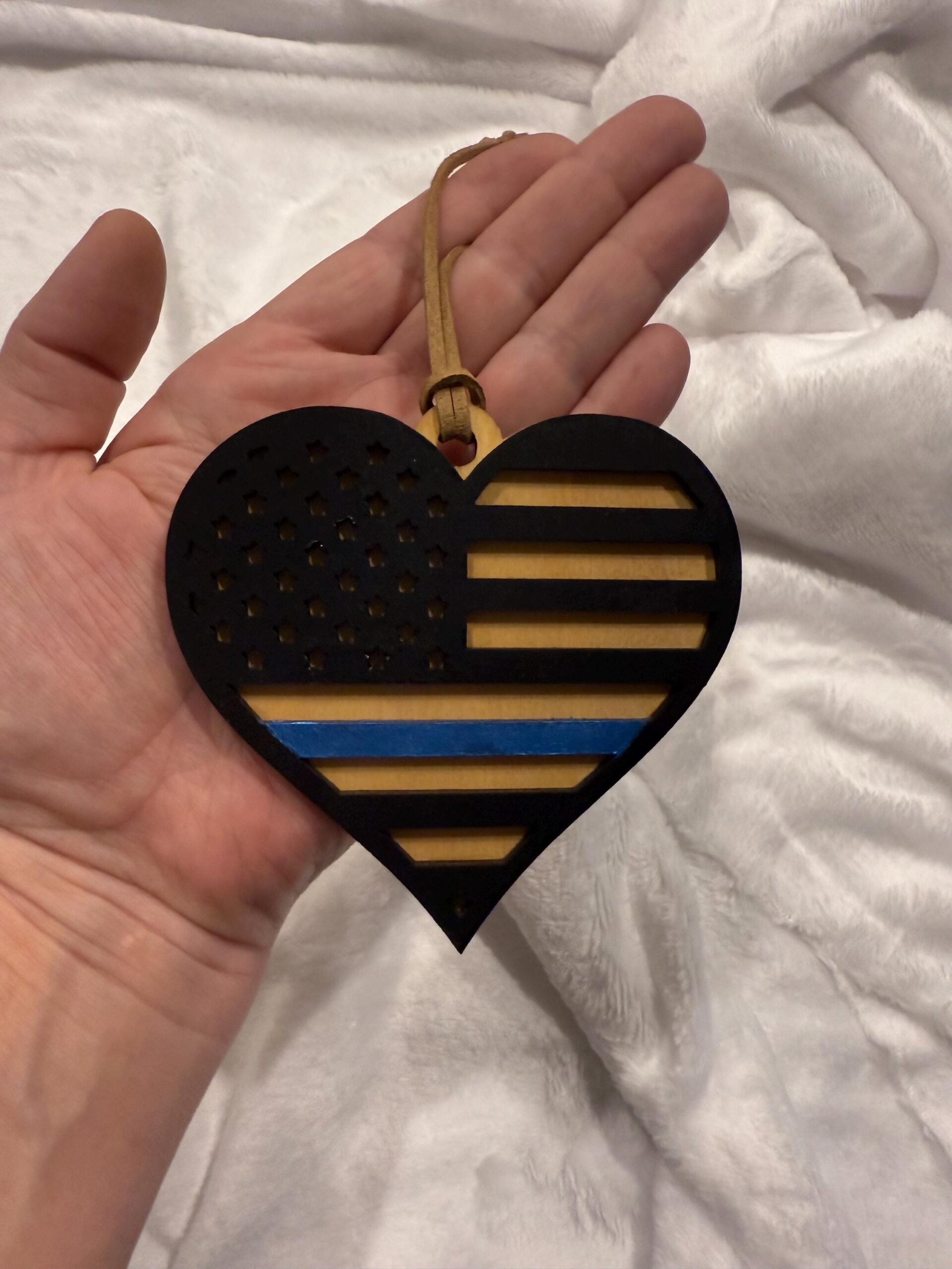 Thin Blue Line Police Heart Ornament, Wood, Hand Painted - Image 3