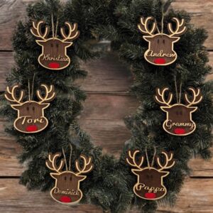 Personalized Reindeer Ornament, Wood, Hand Painted, Custom