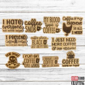 Coffee Lover Wooden Magnets, 11 Funny Quotes, Wooden Laser Cut