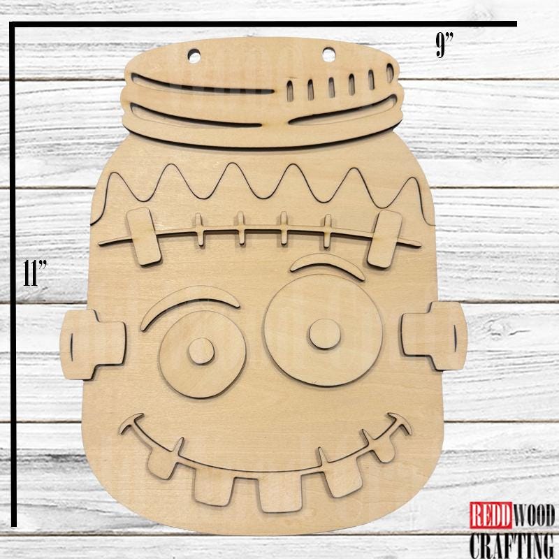 Frankensteins Monster Mason Jar Door Hanger Kit | DIY Unfinished Wood Craft