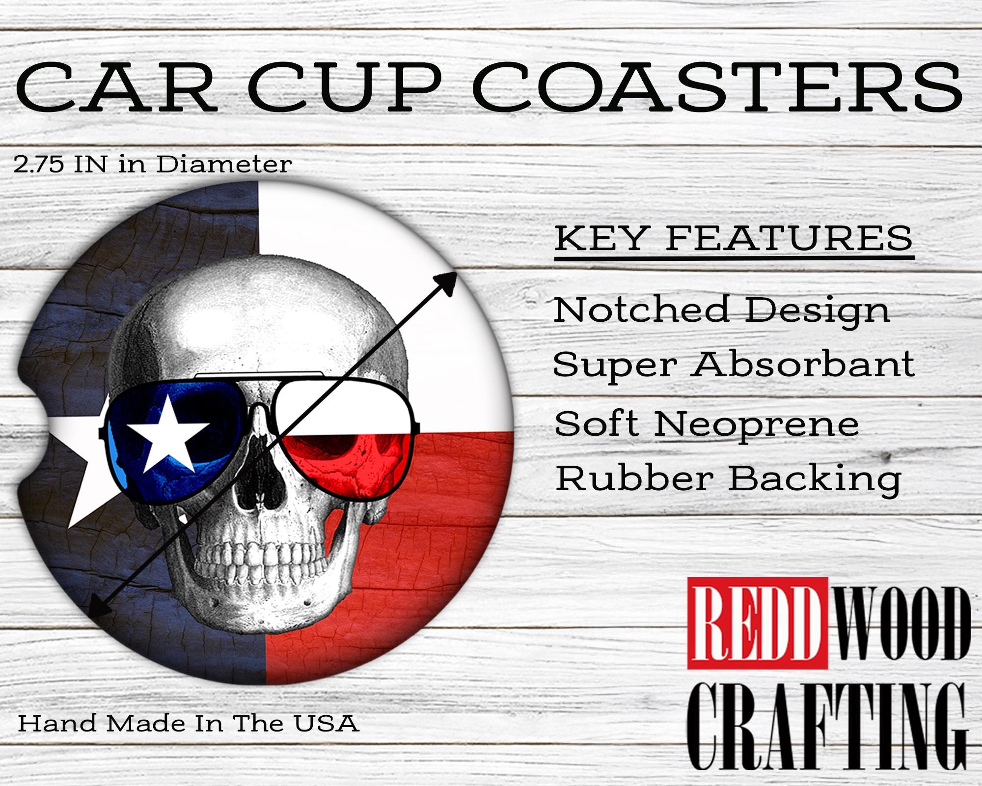Texas Car Coasters: Neoprene Cup Holder Accessories (Set of 2)