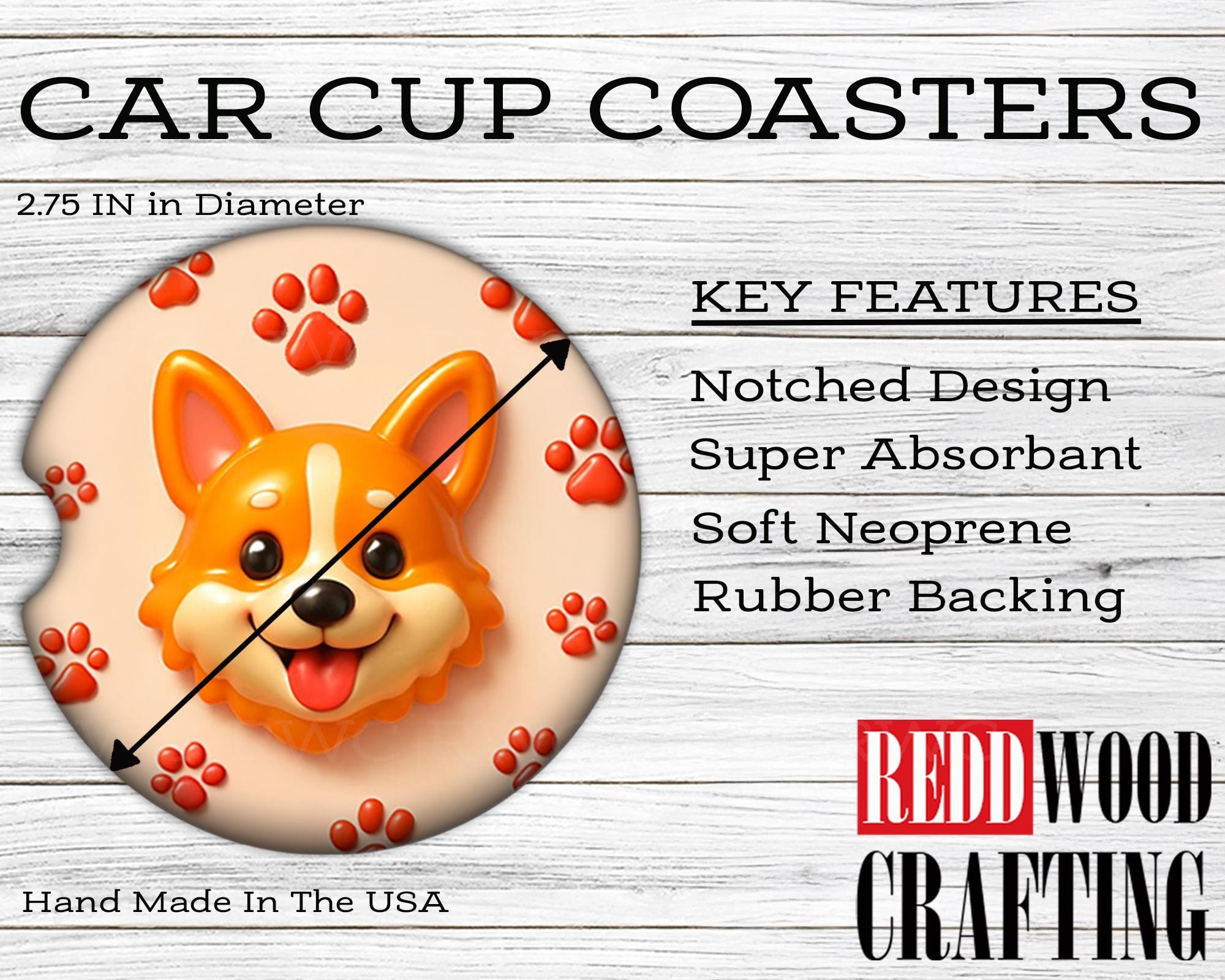 Corgi Car Coasters (Set of 2), Neoprene Cup Holder Accessories