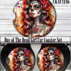 Day of the Dead Girl Car Coasters, Sugar Skull Neoprene (Set of 2)