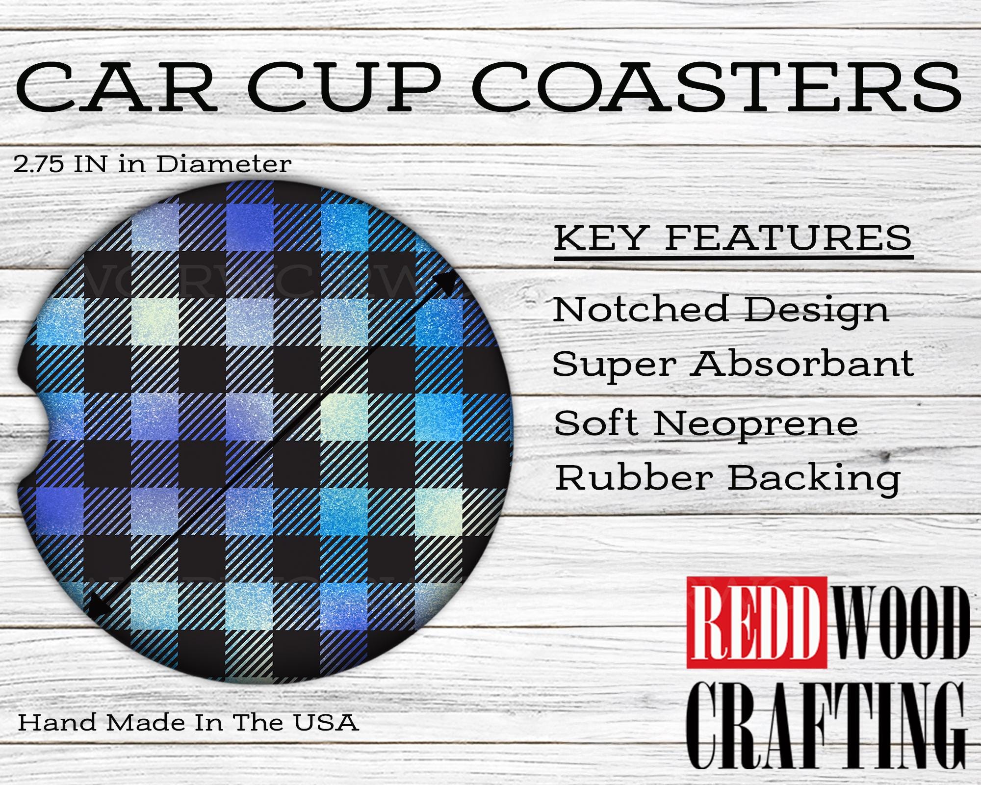 Buffalo Plaid Car Coasters: Neoprene Cup Holder Protectors (Set of 2)