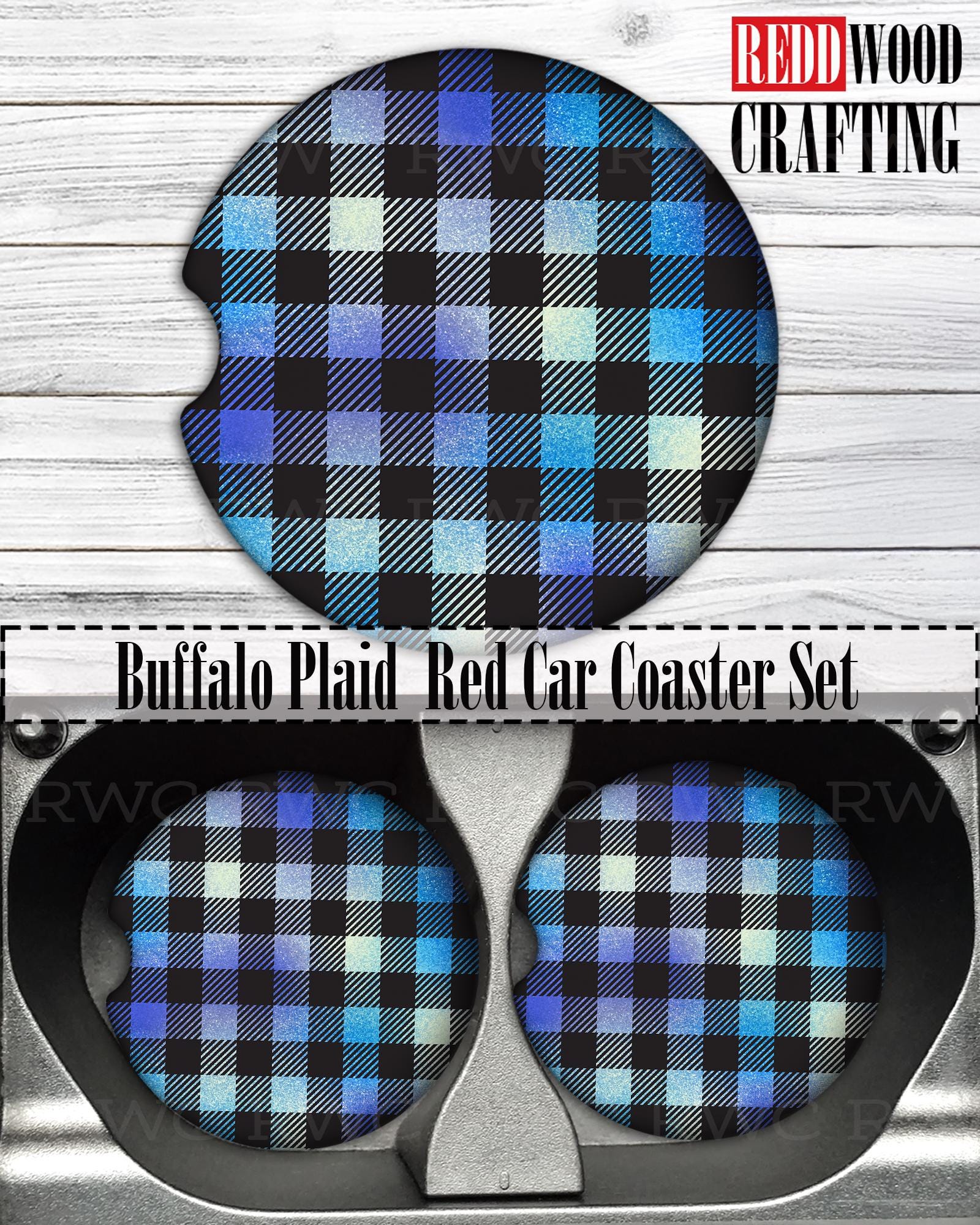 Buffalo Plaid Car Coasters: Neoprene Cup Holder Protectors (Set of 2) - Image 3