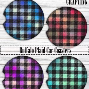 Buffalo Plaid Car Coasters: Neoprene Cup Holder Protectors (Set of 2)