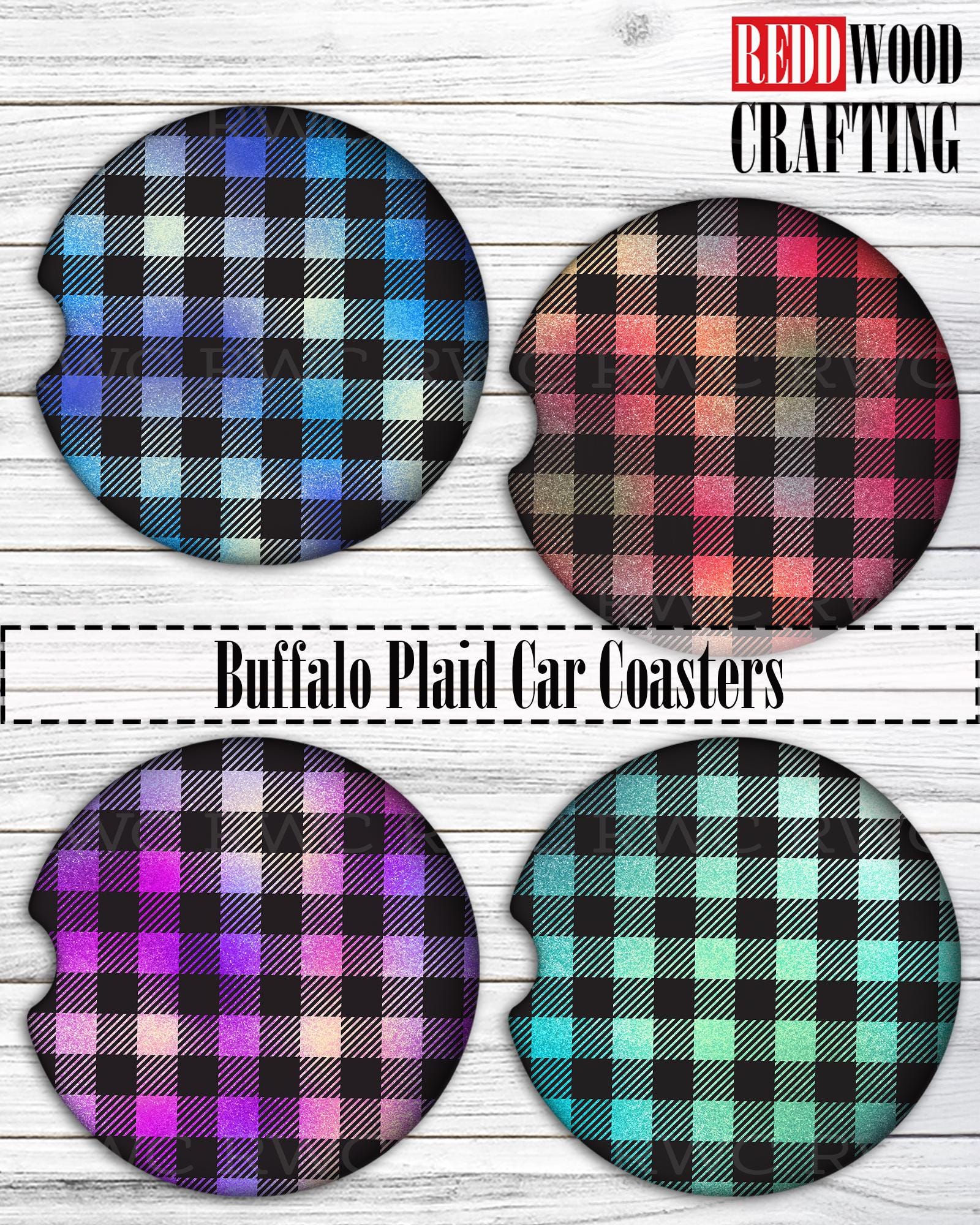 Buffalo Plaid Car Coasters: Neoprene Cup Holder Protectors (Set of 2)