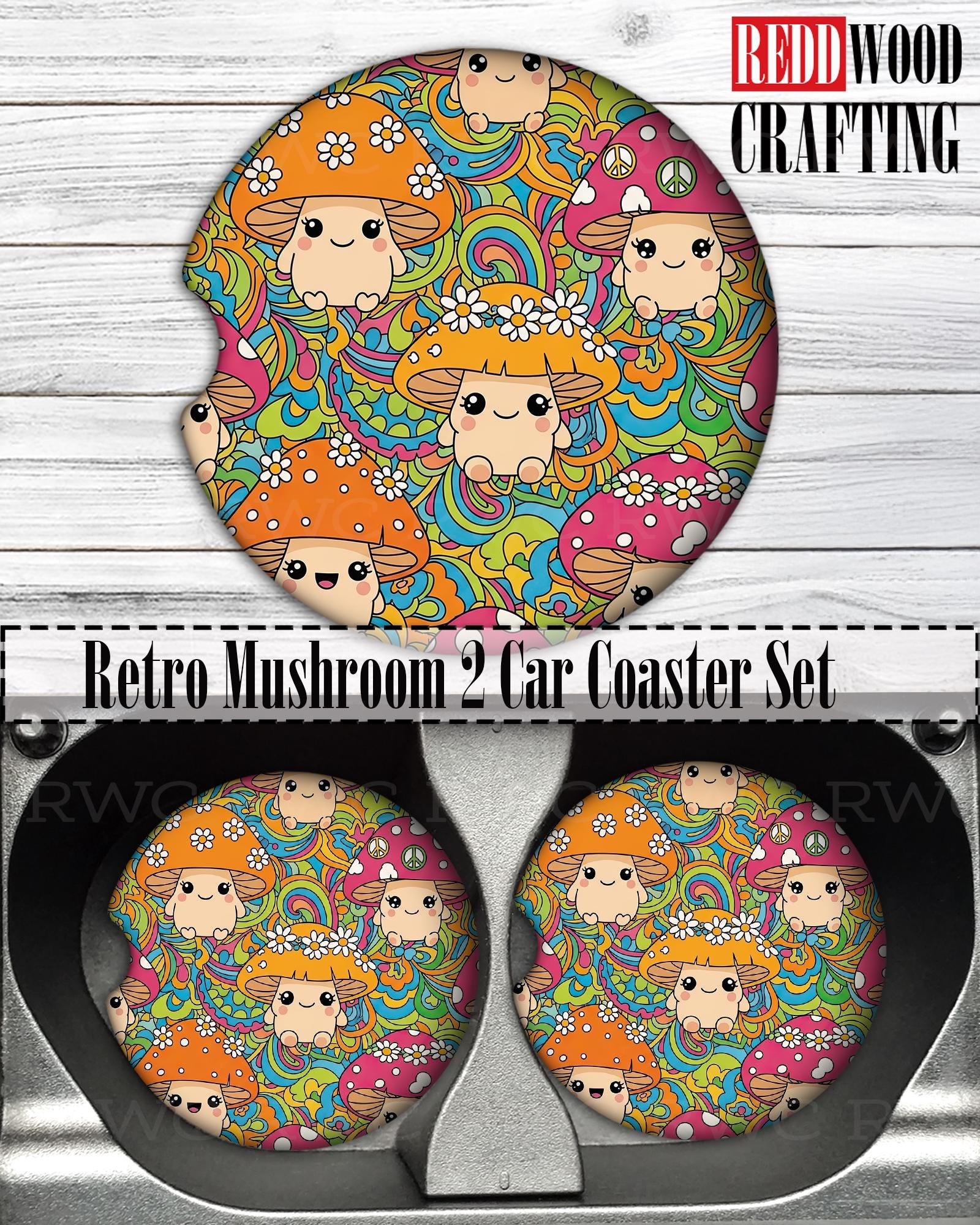 Retro Mushroom Car Coasters: Car Cup Holder Accessories (Set of 2) - Image 5