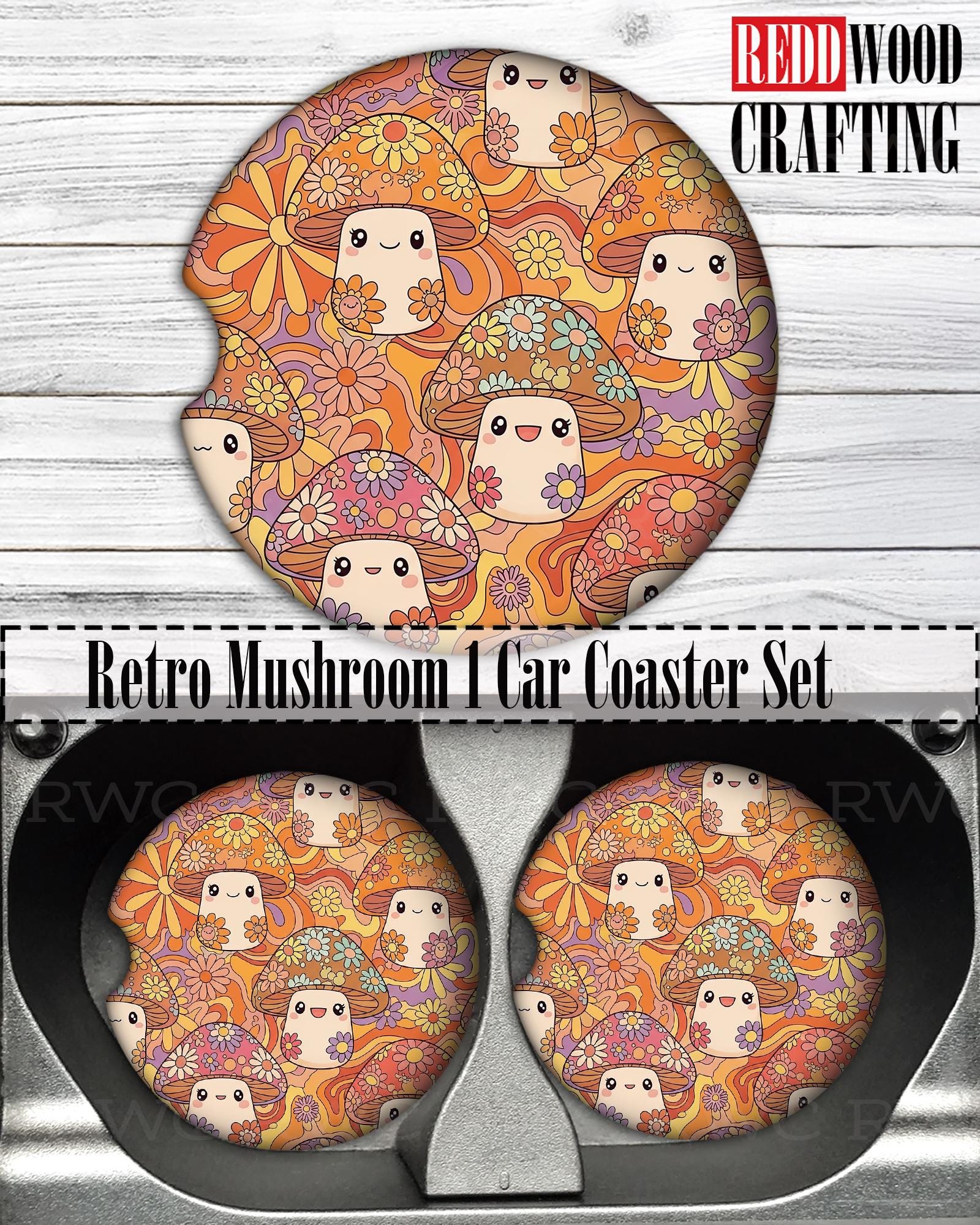Retro Mushroom Car Coasters: Car Cup Holder Accessories (Set of 2) - Image 4