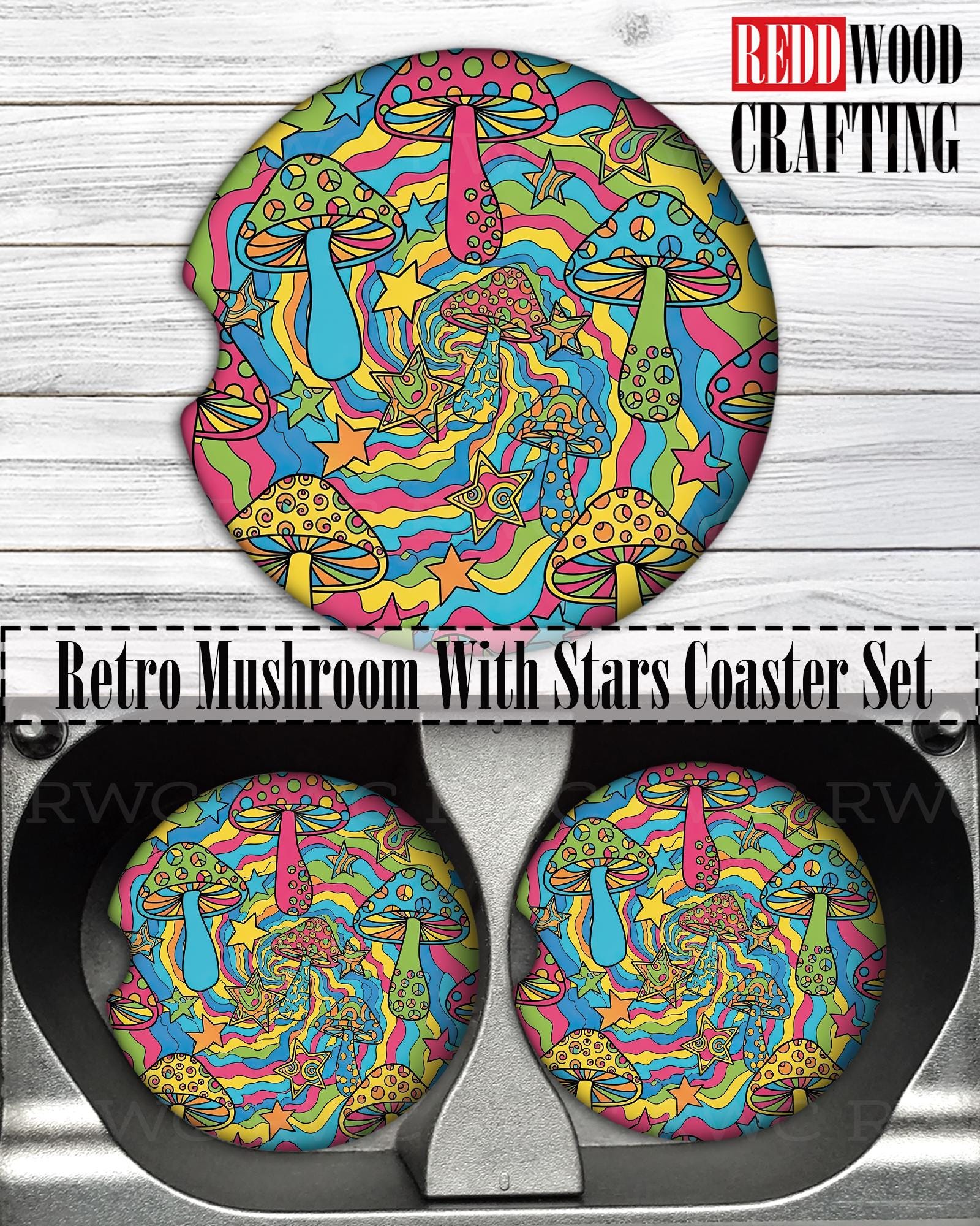Retro Mushroom Car Coasters: Car Cup Holder Accessories (Set of 2) - Image 3