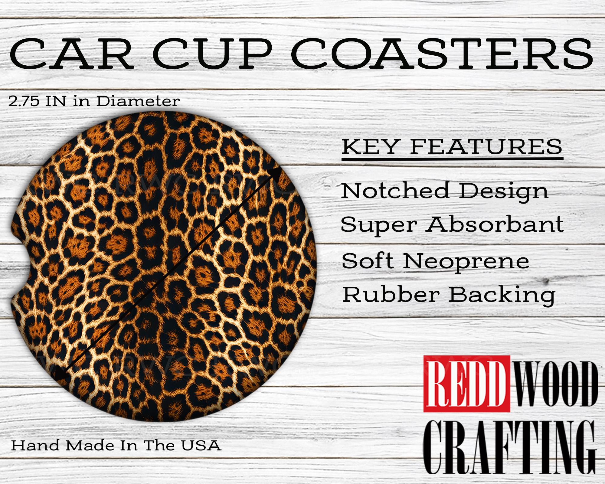 Animal Print Car Coasters, Neoprene Cup Holder Accessories (Set of 2)