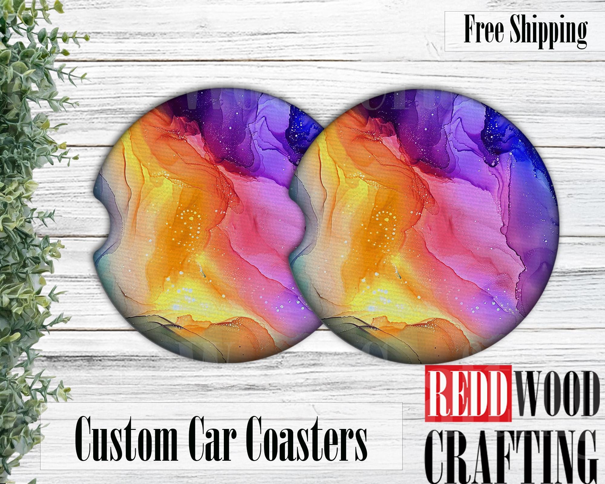 Alcohol Ink Car Coasters, Car Cup Holder Accessories (Set of 2) - 6 Options - Image 3