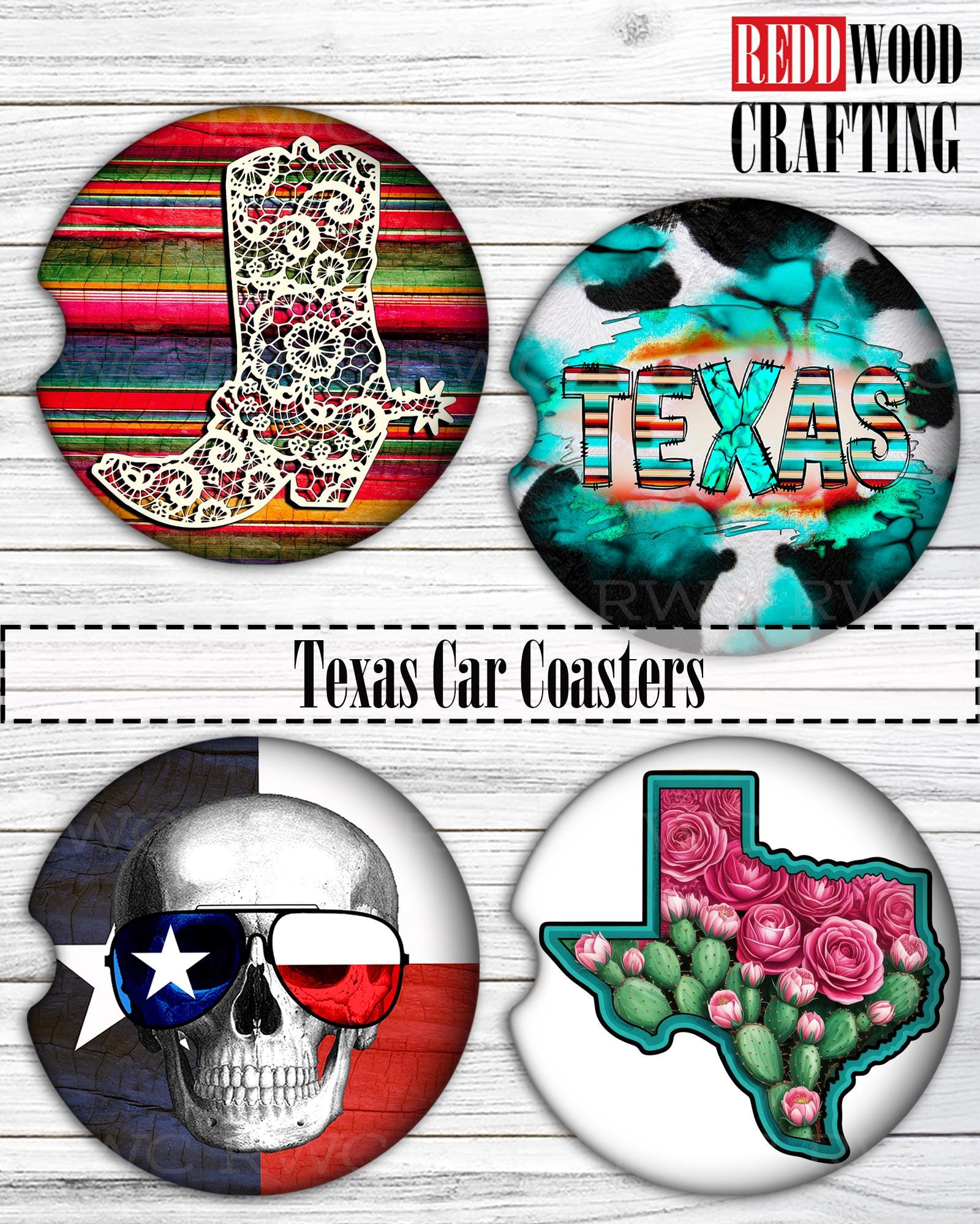 Texas Car Coasters: Neoprene Cup Holder Accessories (Set of 2)
