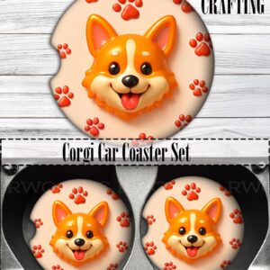Corgi Car Coasters (Set of 2), Neoprene Cup Holder Accessories