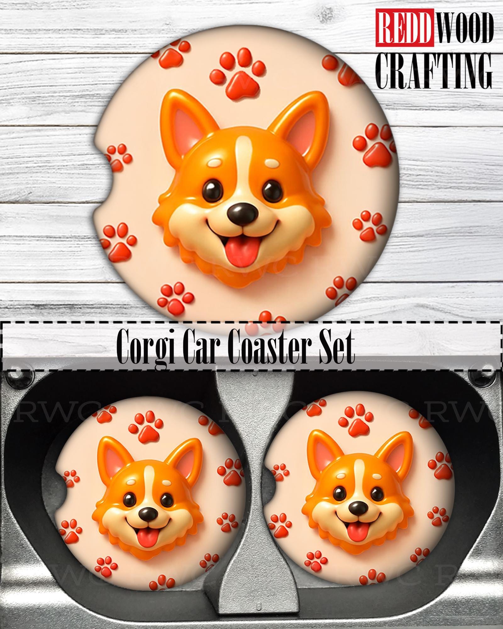 Corgi Car Coasters (Set of 2), Neoprene Cup Holder Accessories