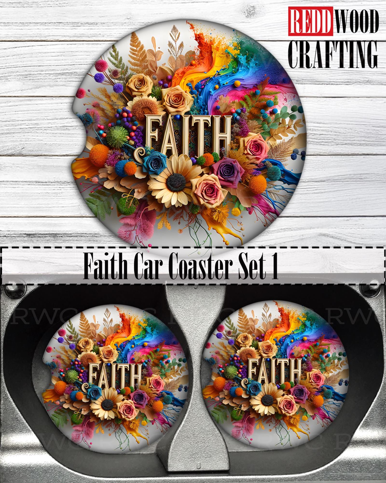Faith Christian Car Coasters (Set of 2), Neoprene Cup Holder Accessories - 8 Options - Image 3