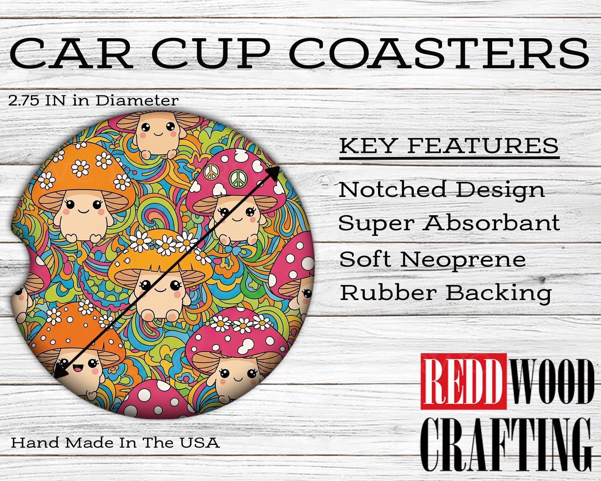 Retro Mushroom Car Coasters: Car Cup Holder Accessories (Set of 2)