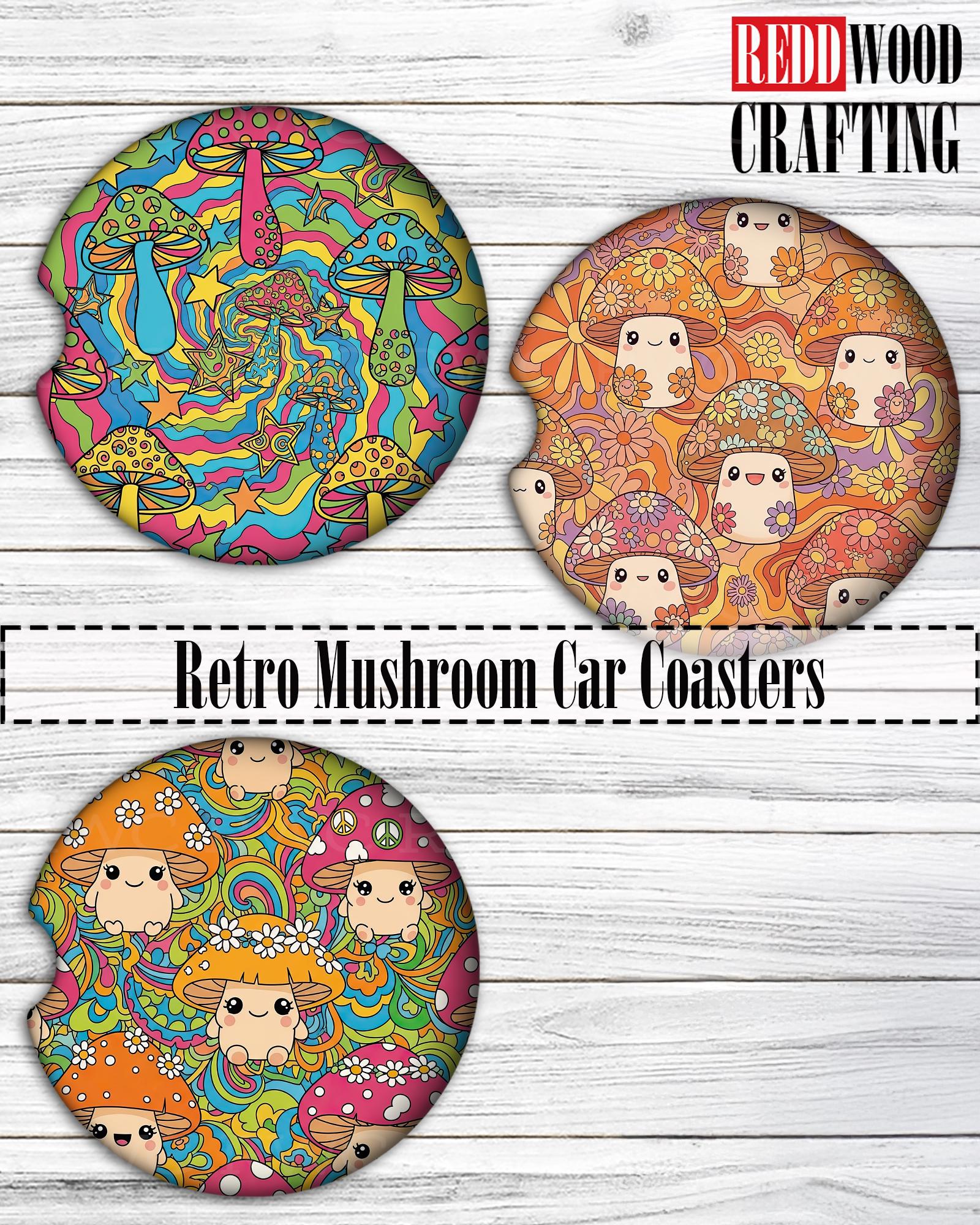 Retro Mushroom Car Coasters: Car Cup Holder Accessories (Set of 2)
