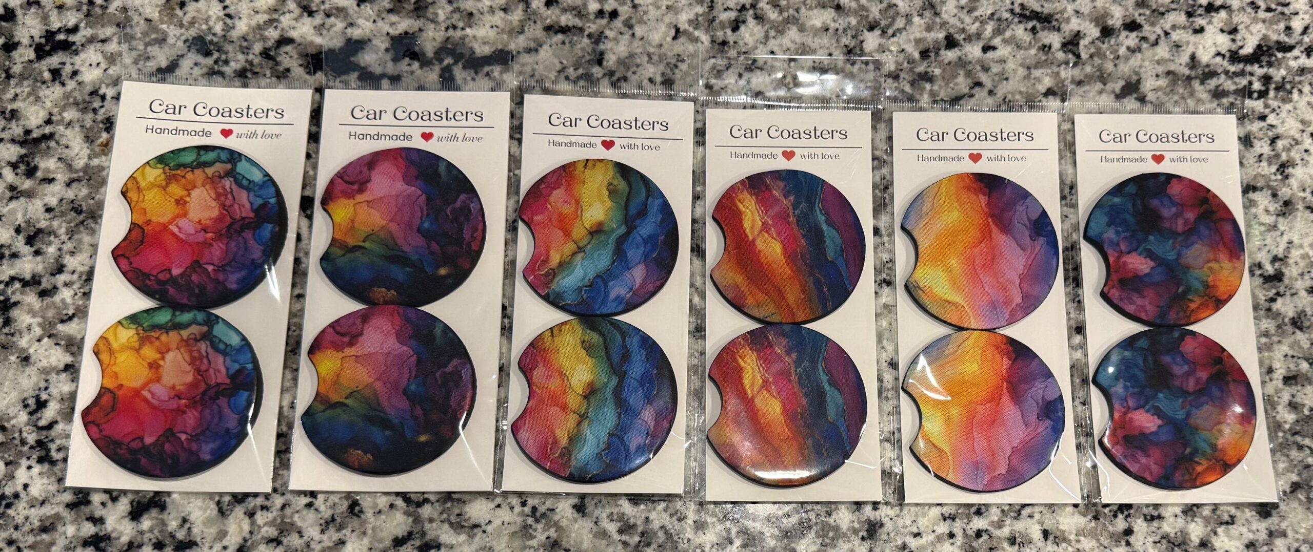 Alcohol Ink Car Coasters, Car Cup Holder Accessories (Set of 2) - 6 Options