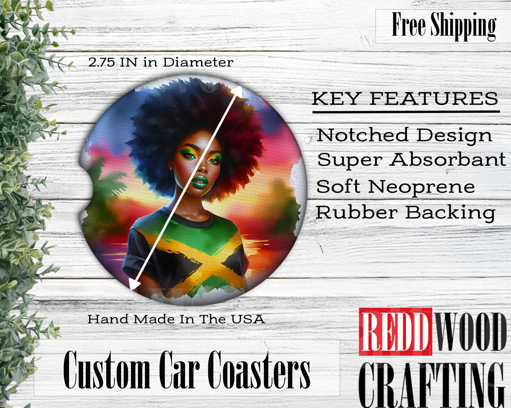 Jamaica Woman Car Coasters, Neoprene Cup Holder Accessories (Set of 2)