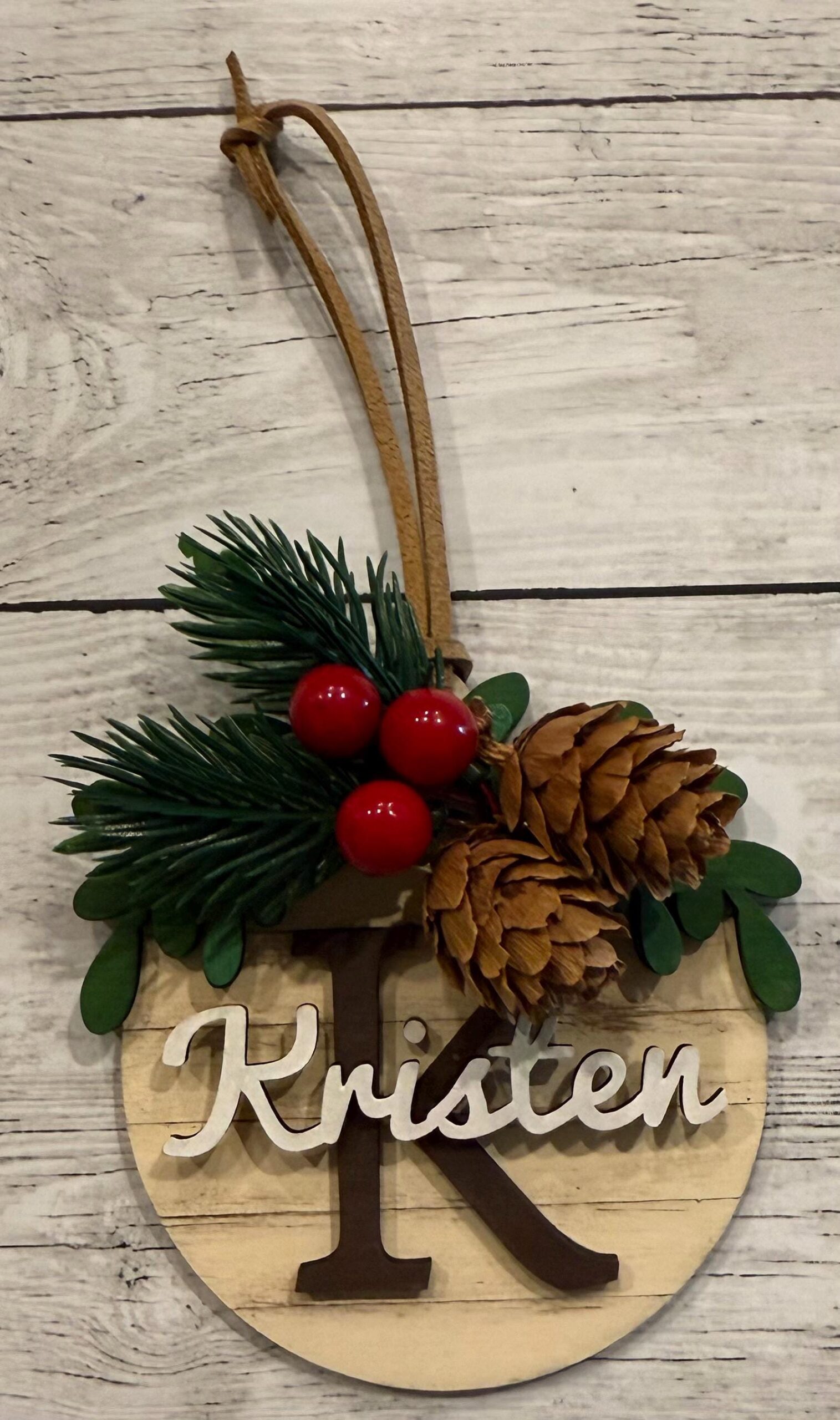 Personalized Rustic Shiplap Christmas Ornament, Wood, Hand Painted, Custom