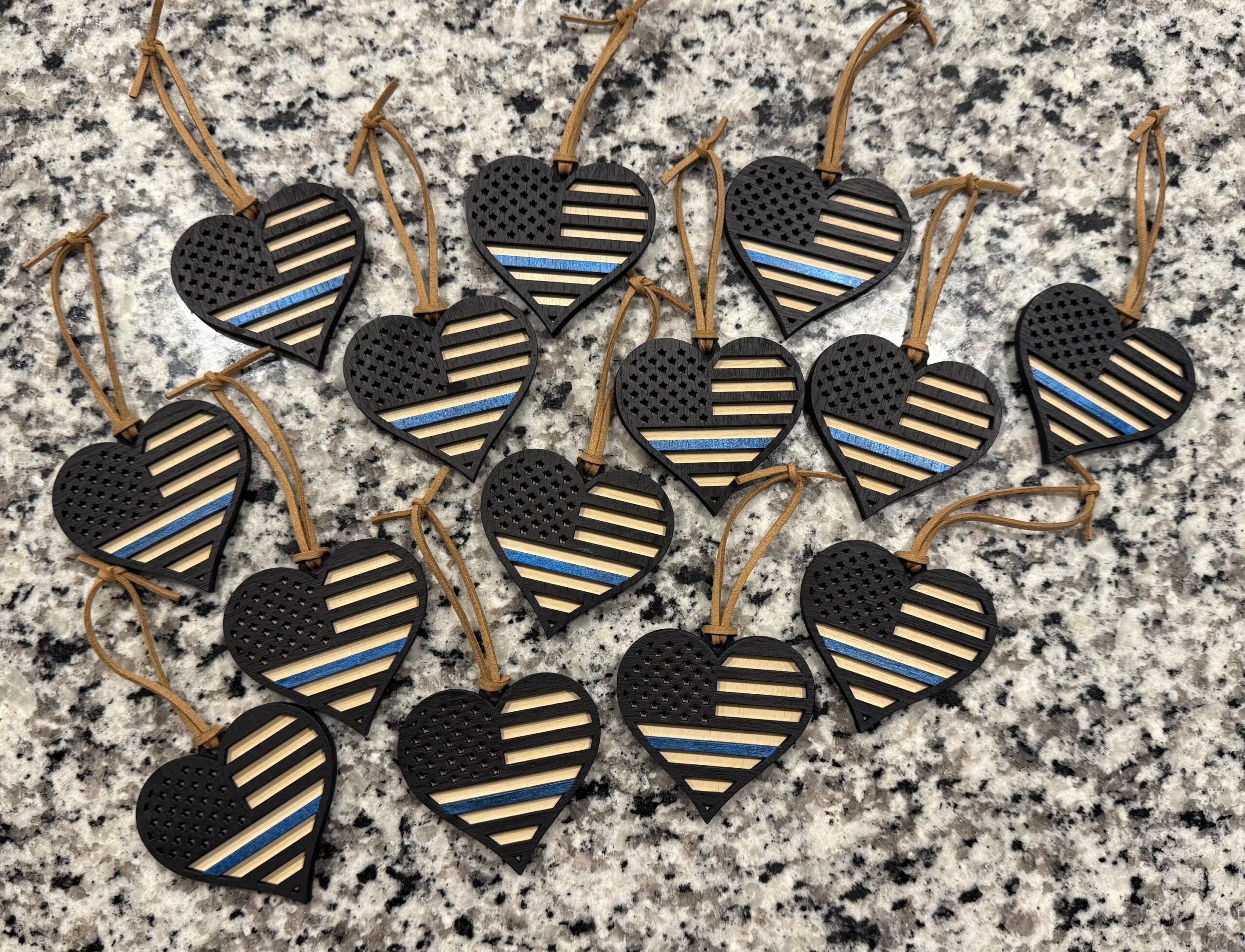 Thin Blue Line Police Heart Ornament, Wood, Hand Painted - Image 5
