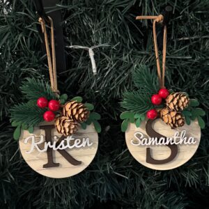 Personalized Rustic Shiplap Christmas Ornament, Wood, Hand Painted, Custom