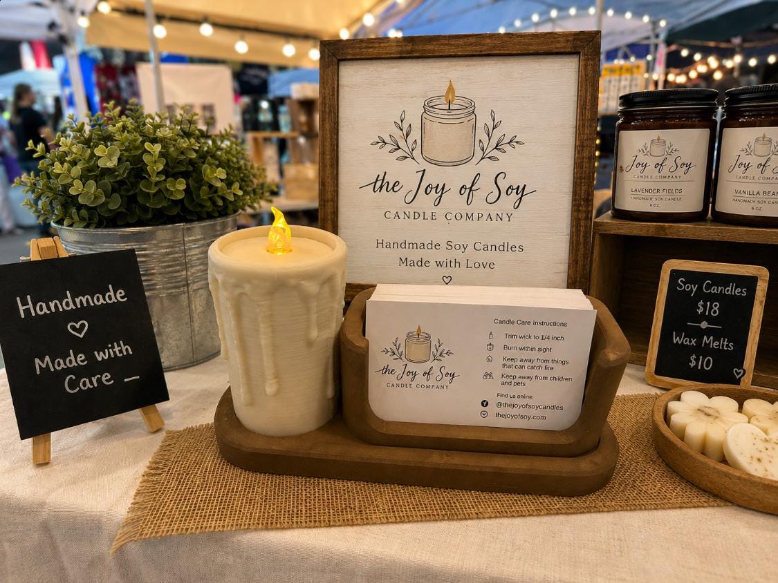 Candle Business Card Holder with LED Tea Light | 3D Printed Vendor Booth Display